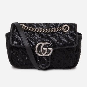 Gucci Black Small Sequin Matelasse Diagonal GG Marmont Shoulder Bag